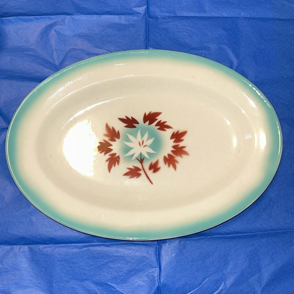Vintage Grindley Vitrified Platter Hercules Pattern Turquoise Leaves Art